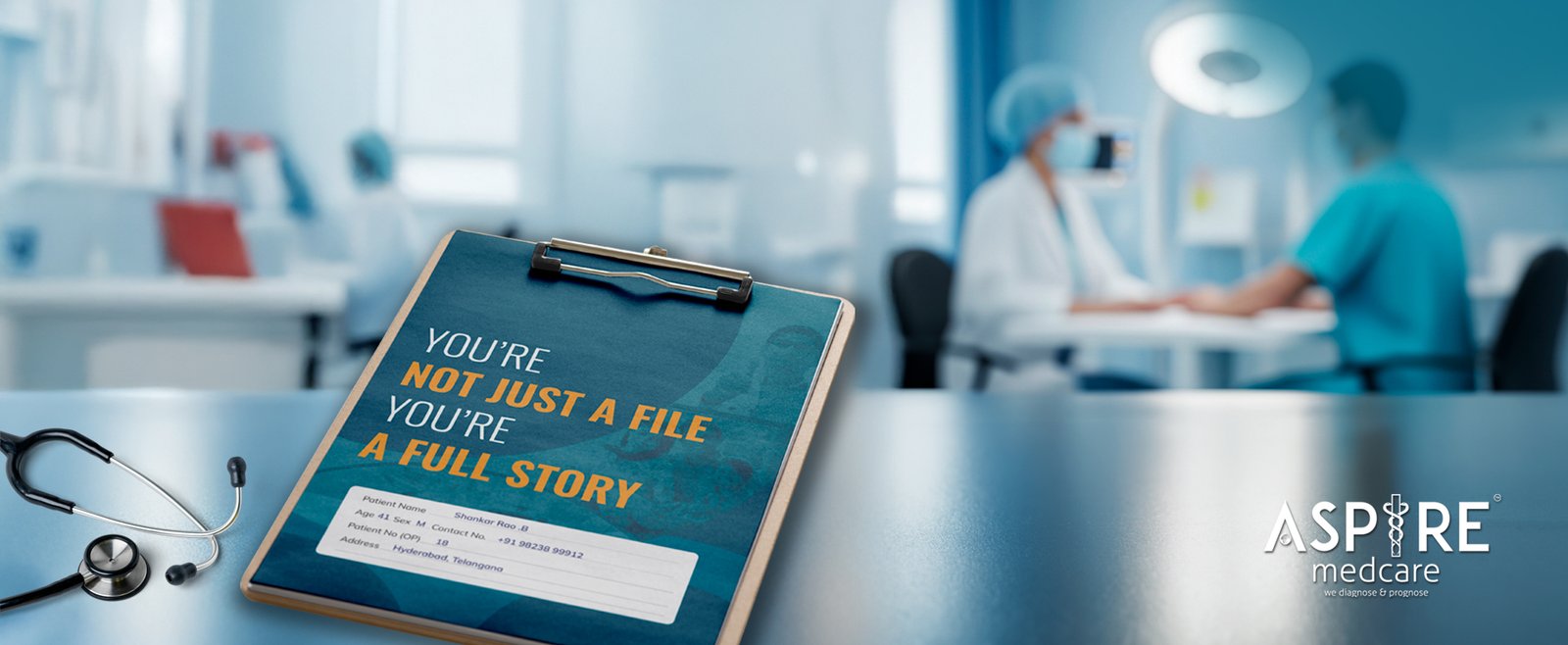 Aspire Medcare hospital banner showing personalized healthcare concept. 
patient-focused treatment and diagnosis.