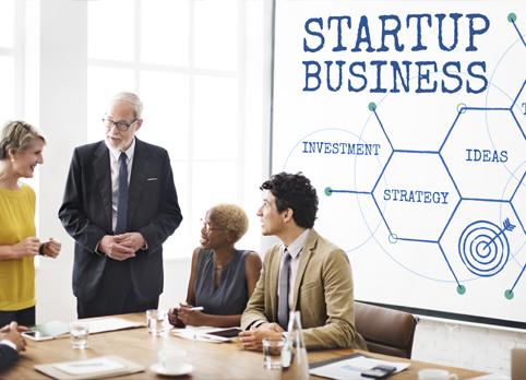 Startup business team brainstorming ideas and investment strategy 
for growth.